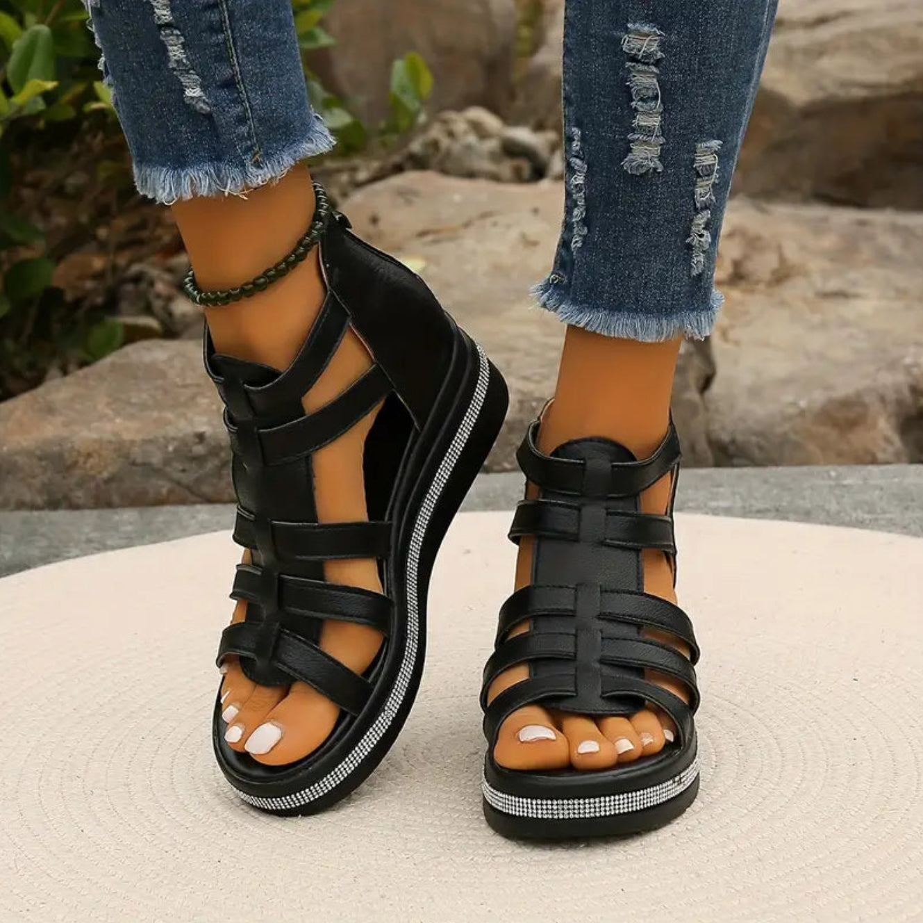 Women's Wedge Sandals | Gladiator Platform & Diamanté Trim