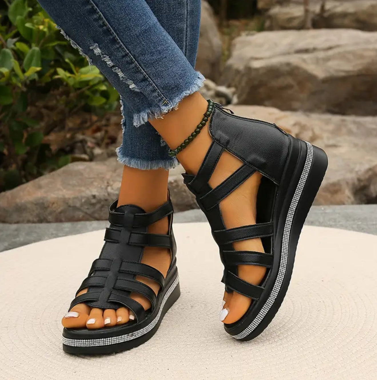 Women's Wedge Sandals | Gladiator Platform & Diamanté Trim