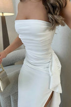 Women's White Maxi Dress | Strapless Wrap Design