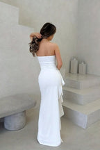 Women's White Maxi Dress | Strapless Wrap Design
