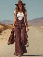 Women's Wide Leg Jumpsuit | Boho Fringe & Flare Dungaree Style