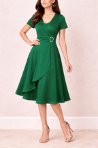 Women's Wrap Midi Dress | Asymmetric Hem & Embellished Waist