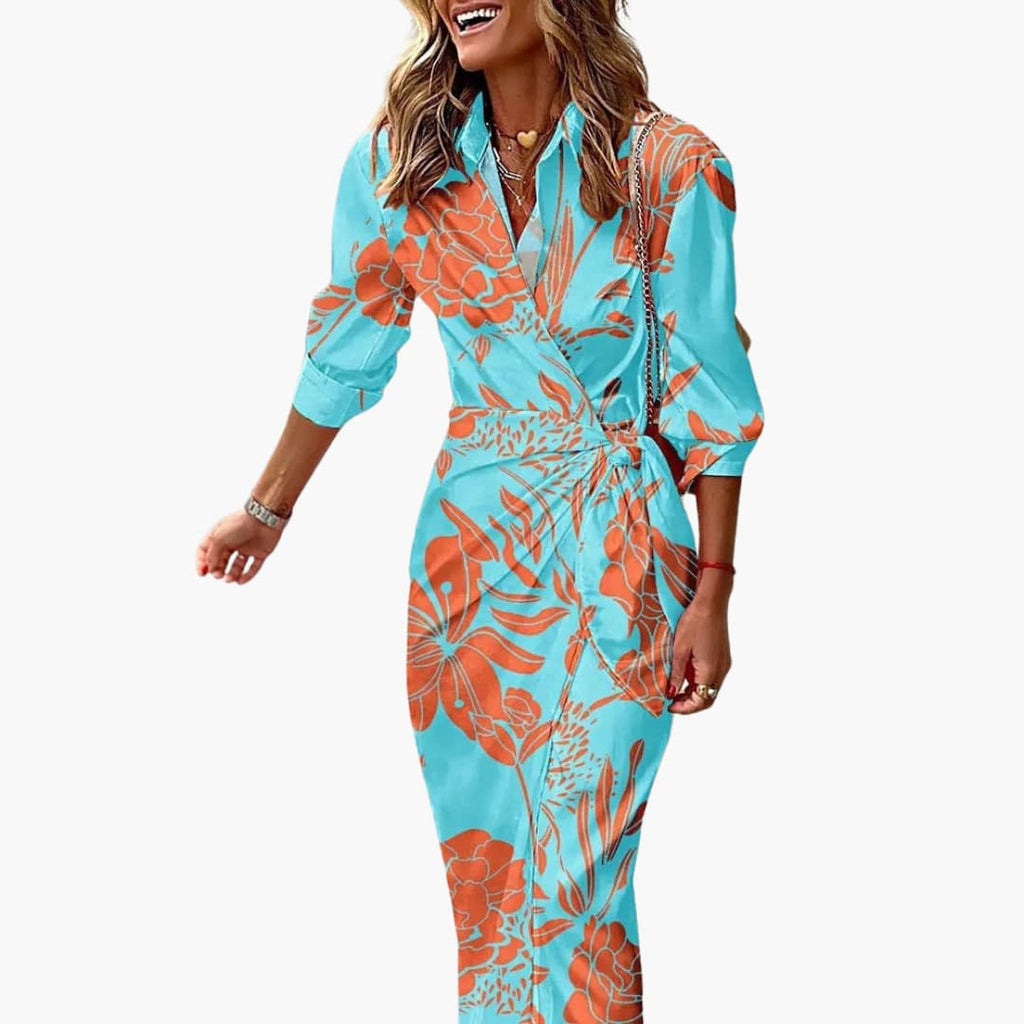 Wrap Maxi Dress Women's | Bold Striped Print & Belted Waist