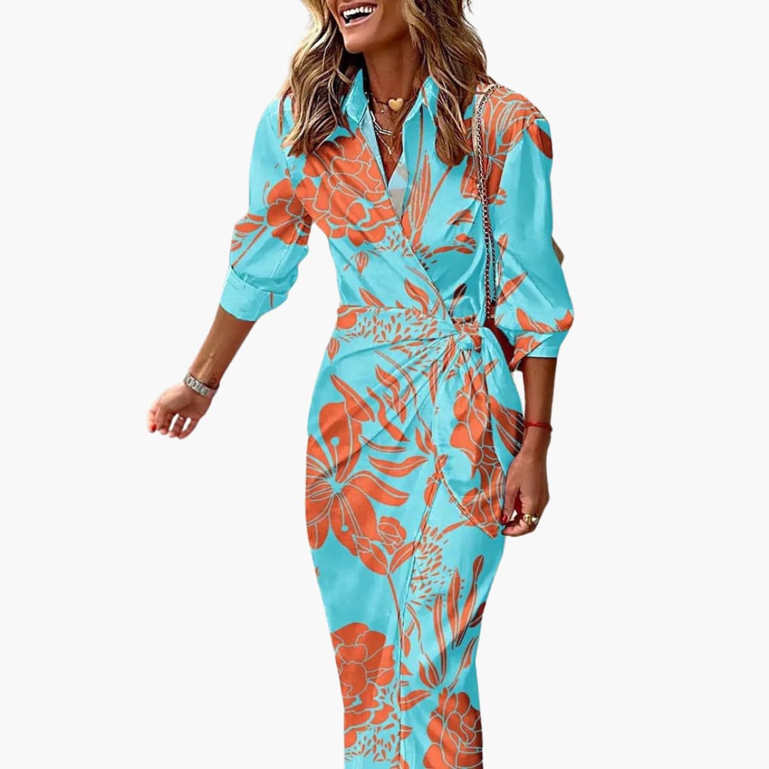 Wrap Maxi Dress Women's | Bold Striped Print & Belted Waist