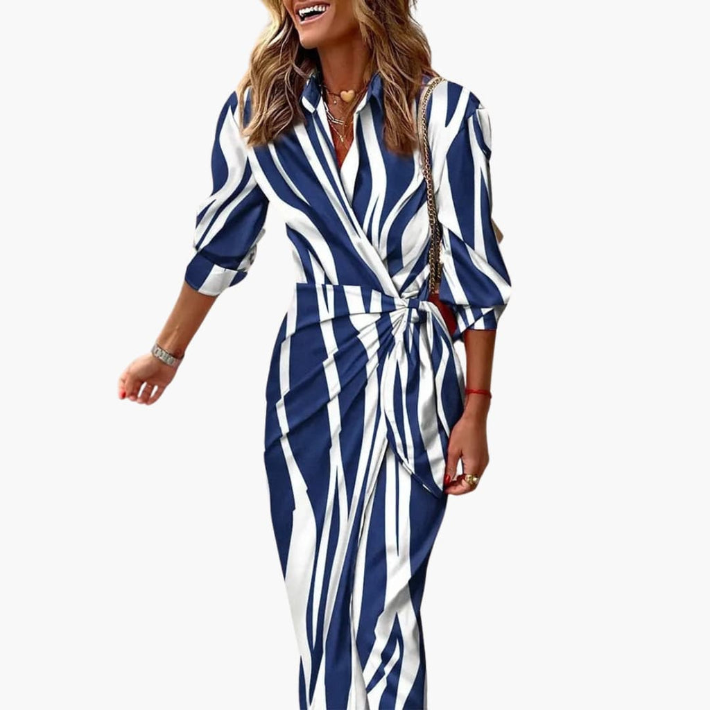 Wrap Maxi Dress Women's | Bold Striped Print & Belted Waist