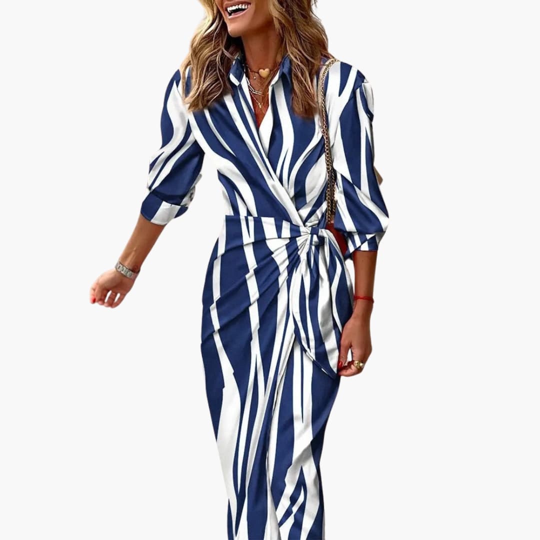 Wrap Maxi Dress Women's | Bold Striped Print & Belted Waist