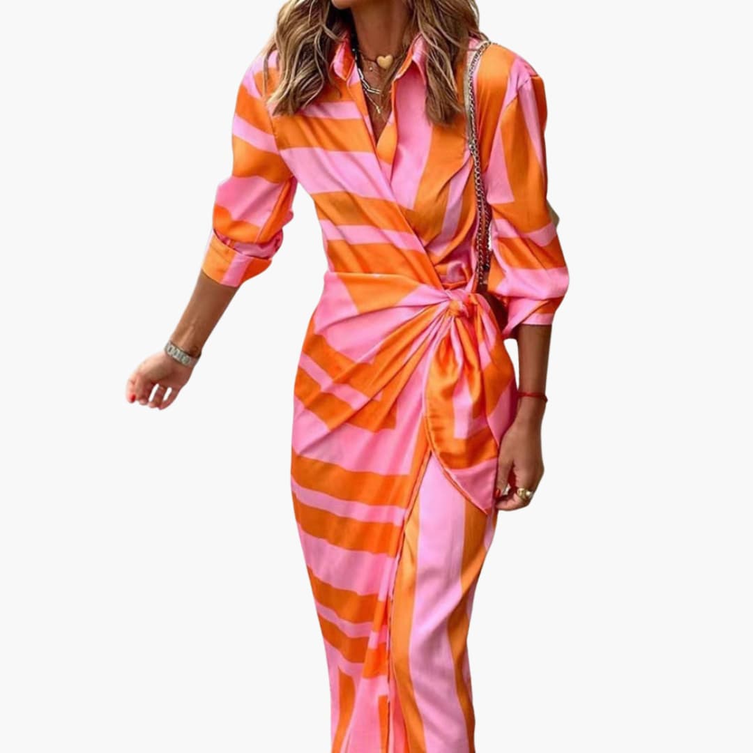 Wrap Maxi Dress Women's | Bold Striped Print & Belted Waist