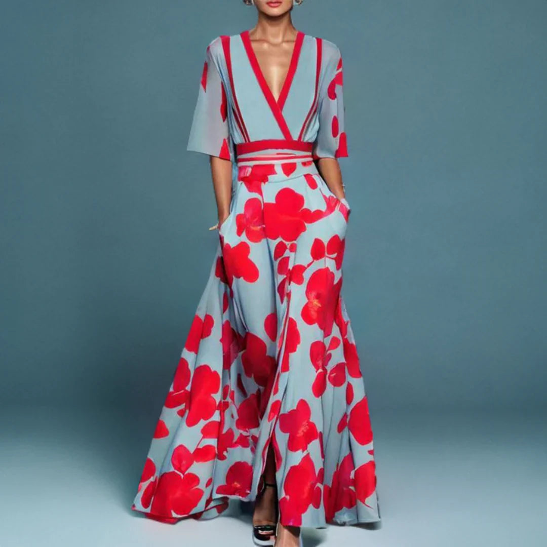 Wrap Maxi Dress Women's | Floral Print & Deep V-Neckline