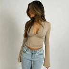 Wrap Top Women | Lace V-Neck & Flare Cuff Long Sleeve Style
