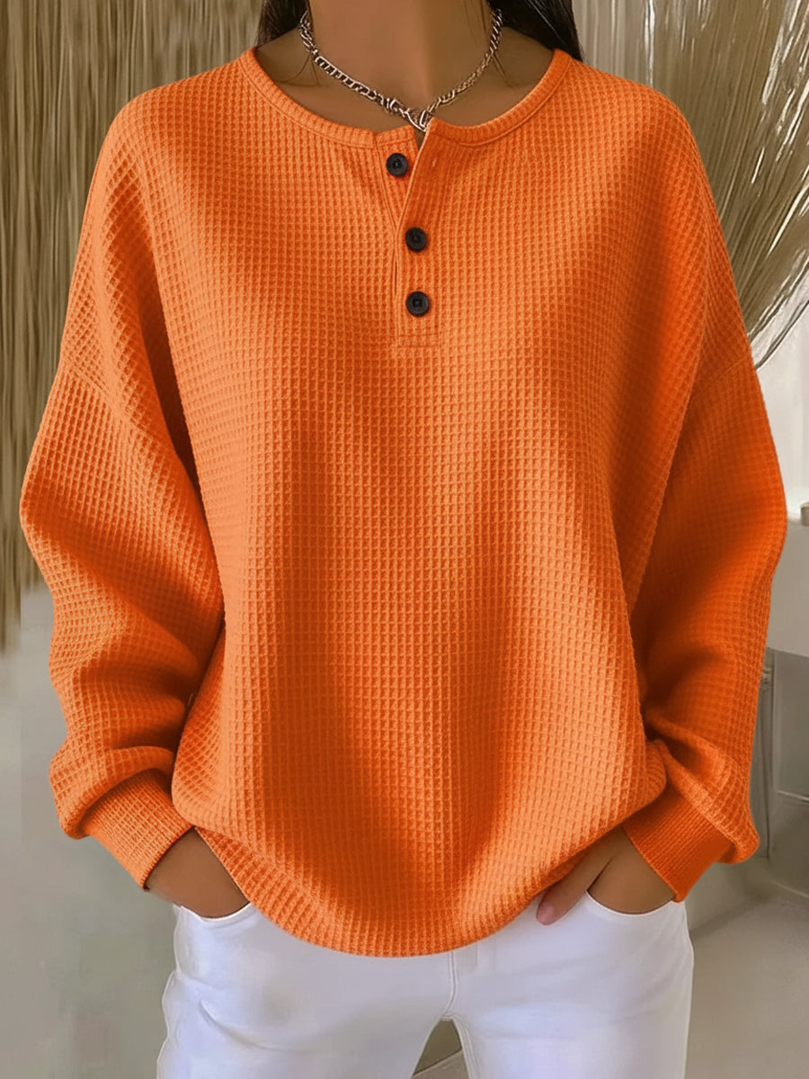 Women's Henley Sweater | Button Placket & Relaxed Fit 2