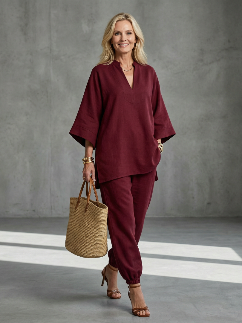 Women's V-Neck Tunic Set | Relaxed Fit & Breathable Comfort 2