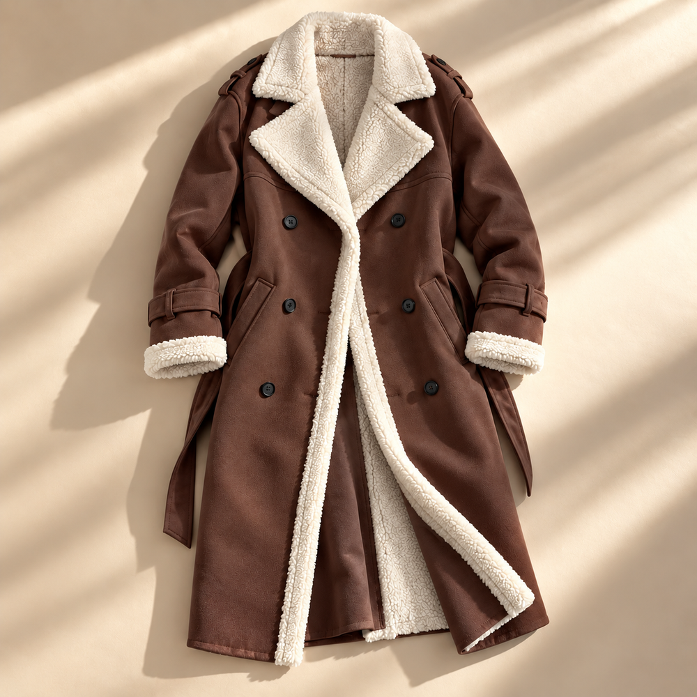 Women's Sherpa Trench Coat | Shearling Lapel & Belted Fit 2