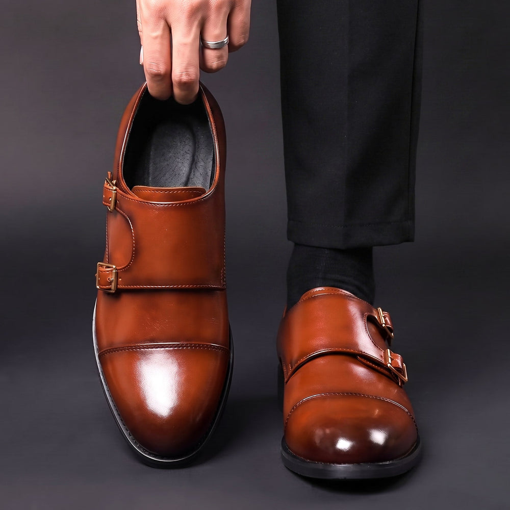 Men's Double Buckle Loafers Pointed Toe Slip On Shoes 2