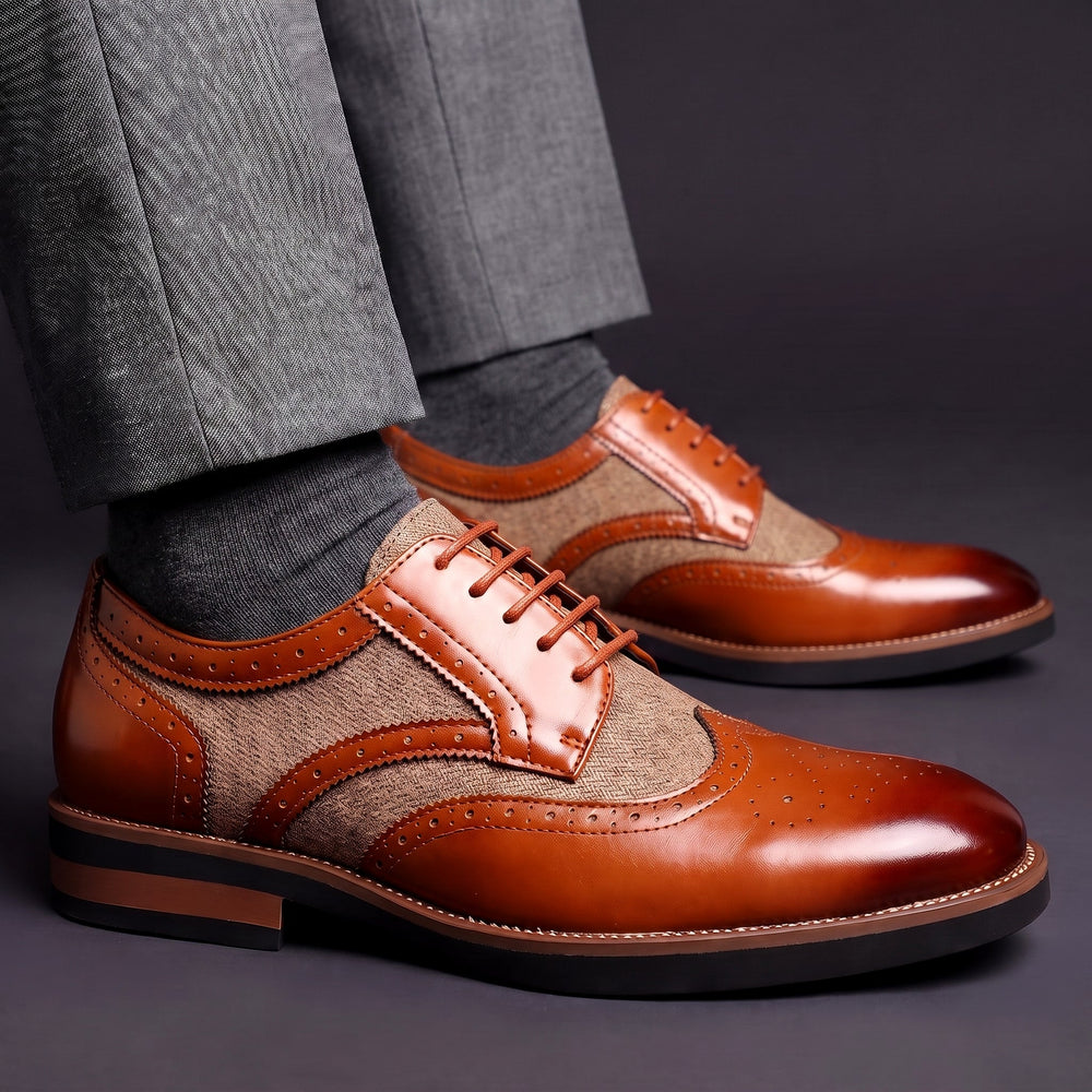 Men's Wingtip Derby Shoes Glossy Brogue Oxfords Contrast Panels 2