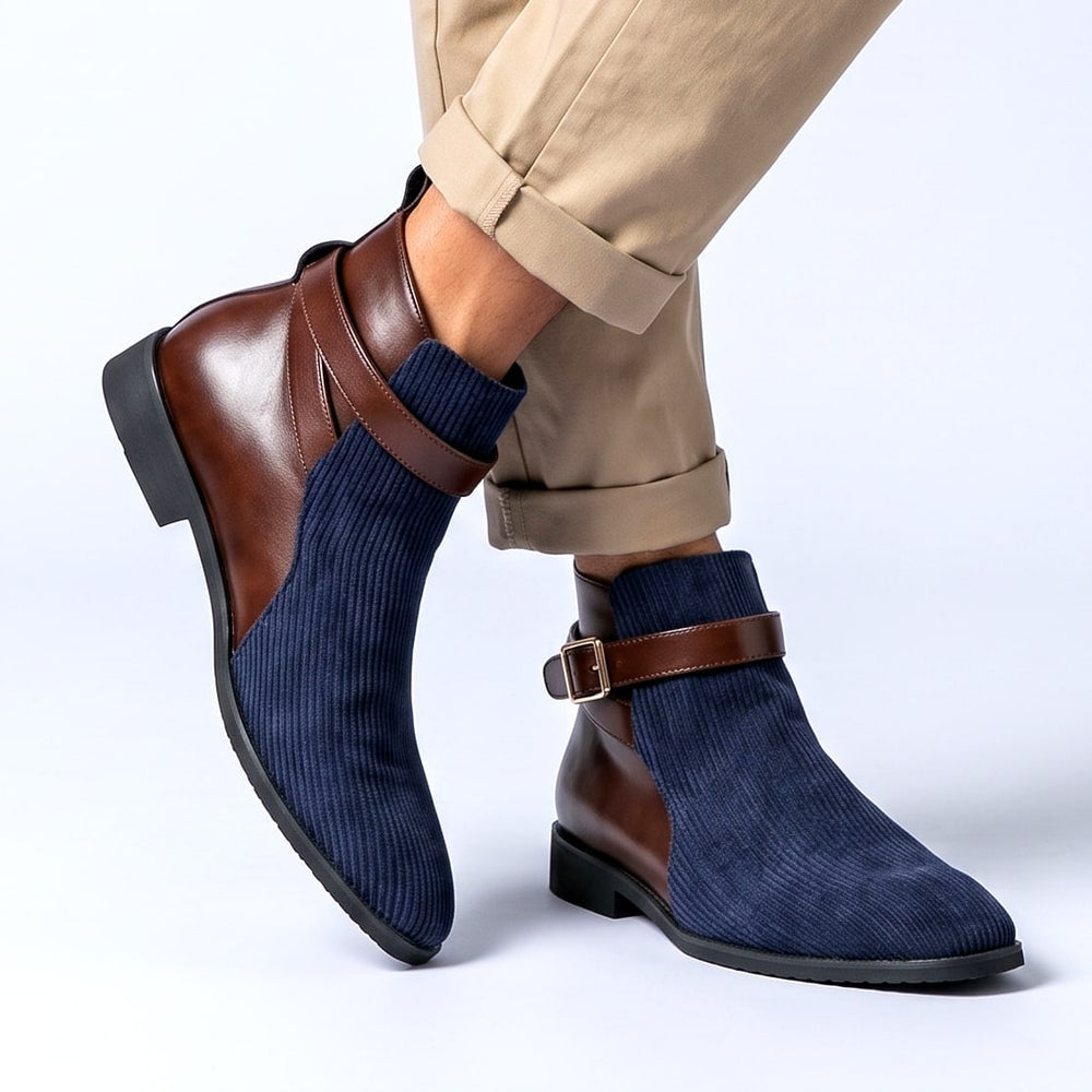 Men's Two Tone Adjustable Buckle Ankle Boots Footwear 2