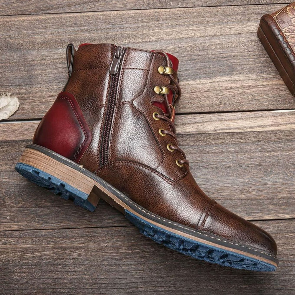 Alonzo | Men's Classic Zip Lace-Up Cap-Toe Leather Ankle Boots