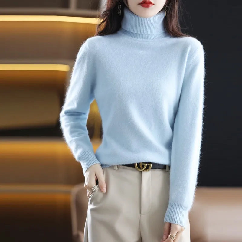 AuroraWeave 100% Cashmere Turtleneck For Women Autumn Knit