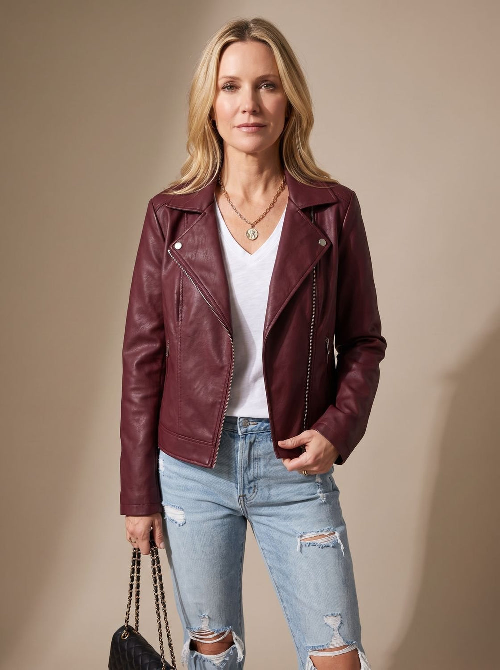 Women's Biker Jacket | Asymmetric Zip & Metal Details 2