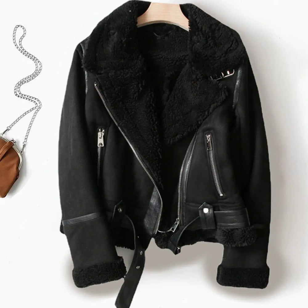 Women's Biker Jacket | Shearling-Lined & Belted 2
