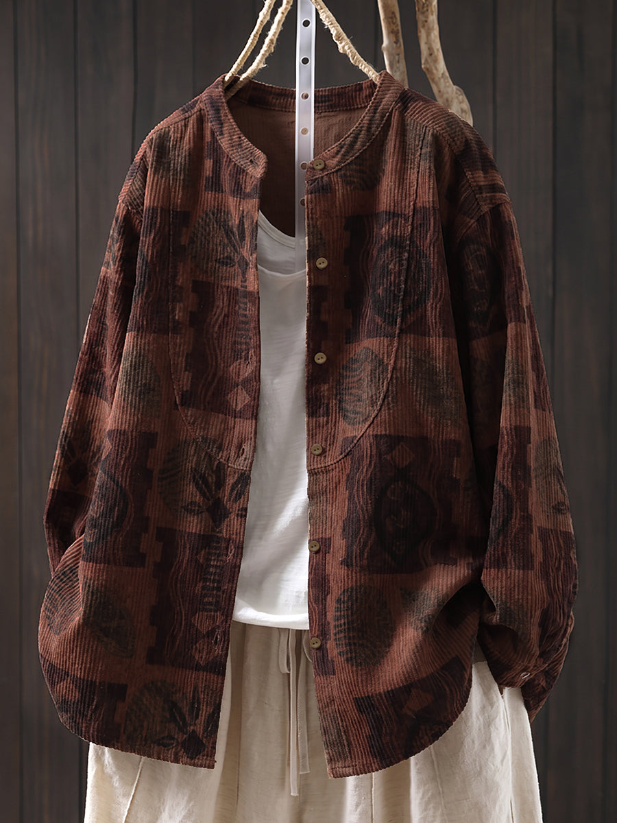 Women's Shirt | Vintage Print & Stand Collar 1