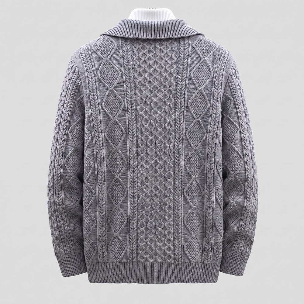 Women's Full Zip Knit Cardigan Raised Collar Cable Texture 2