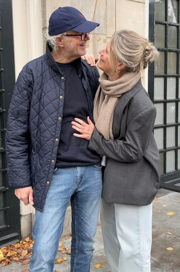 "Corinna in our gray blazer"