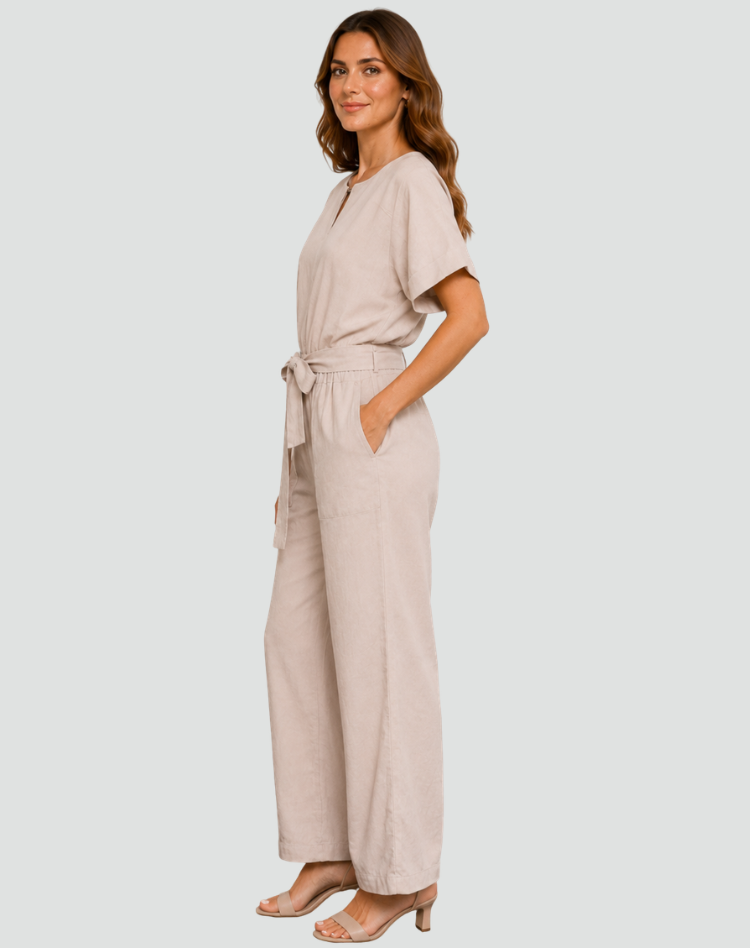Women's Short Sleeve Jumpsuit | Waist Tie Design 2