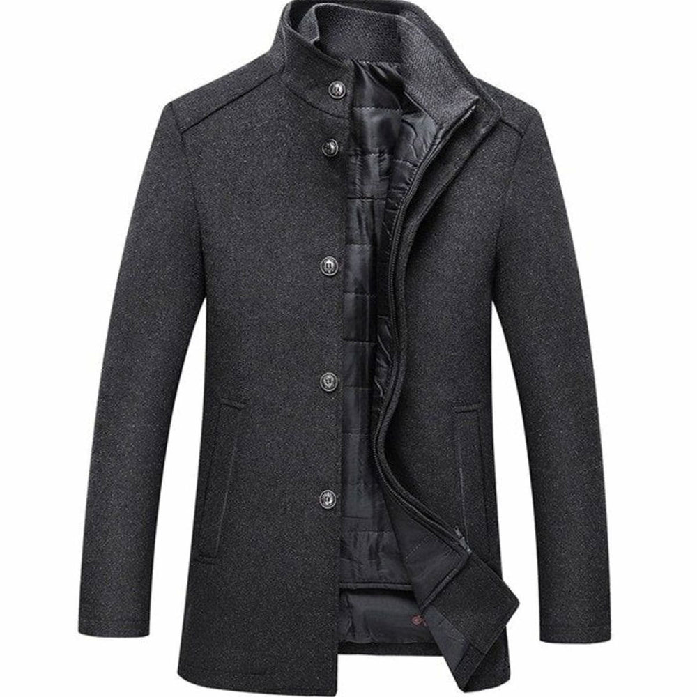 Kenneth | Men's Wool Coat with Quilted Lining and Single-Breasted Stand Collar