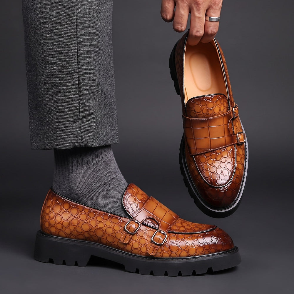 Men's Loafers Croc Embossed Chunky Sole Slip On with Cushioned Footbed 2