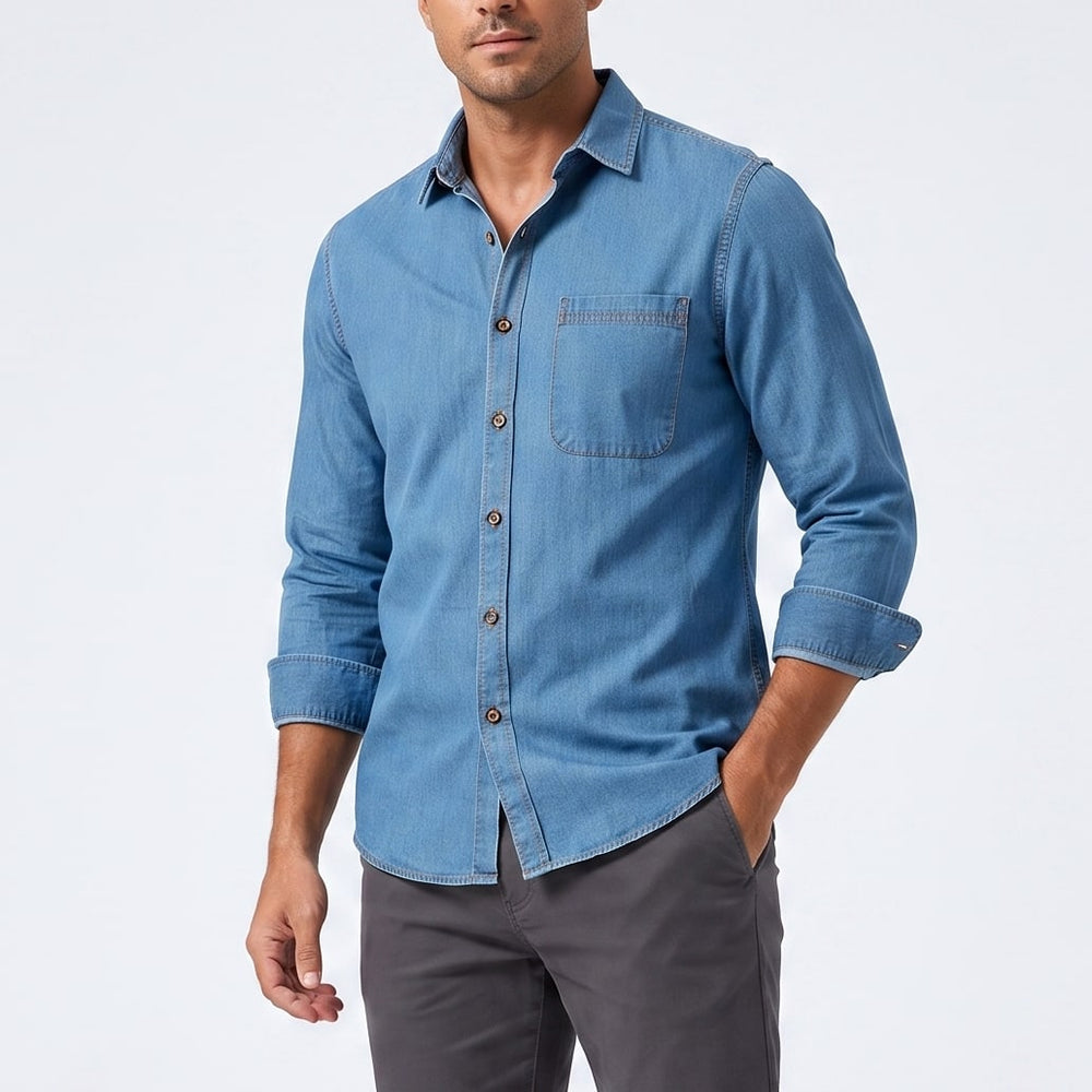 Men's Chest Pocket Shirt Contrast Stitching Regular Fit 2