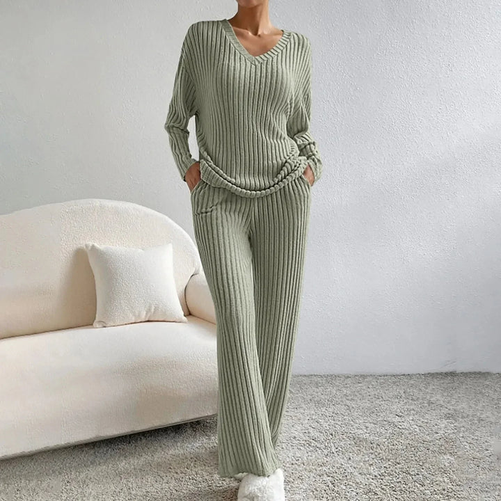 Knit Loungewear Set for Women - Wide Leg Pants - Image 11