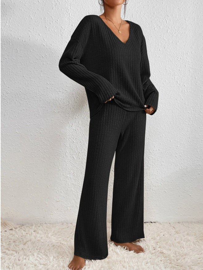 Knit Loungewear Set for Women - Wide Leg Pants - Image 4