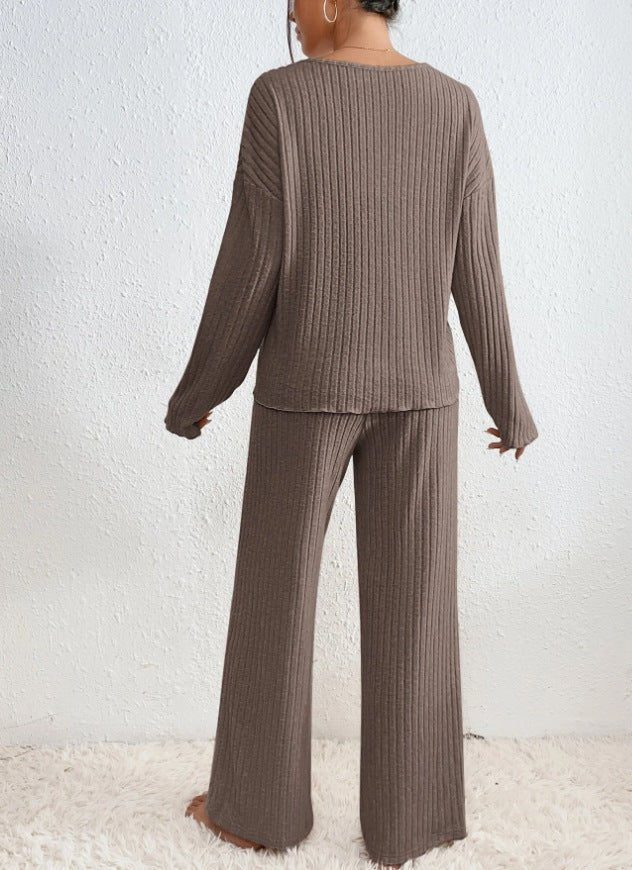 Knit Loungewear Set for Women - Wide Leg Pants - Image 9