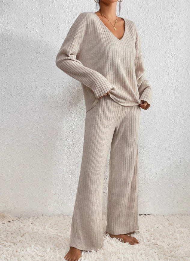 Knit Loungewear Set for Women - Wide Leg Pants - Image 8